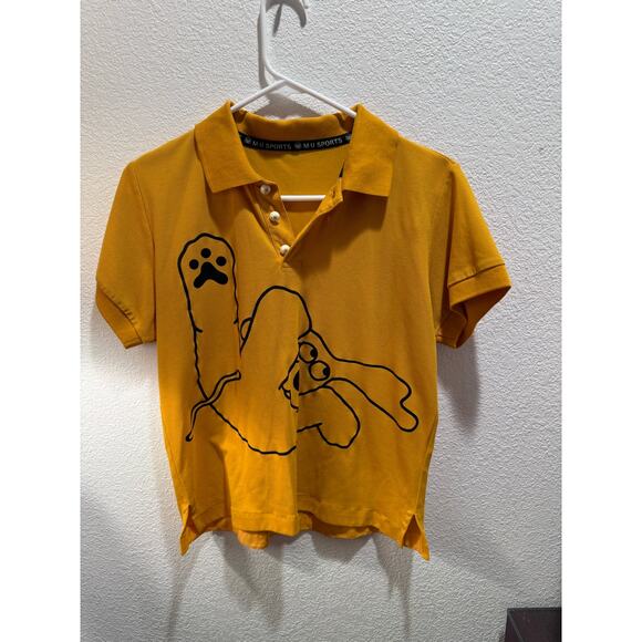 MU Sports Women's Graphic Yellow Polo Shirt | 100% Cotton | Size‎ Medium - Picture 1 of 5